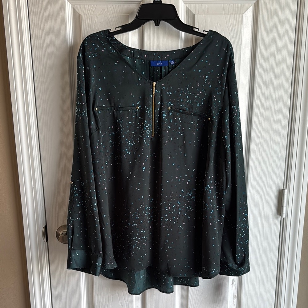 NWT- Elegant Green Blouse with Gold Accents